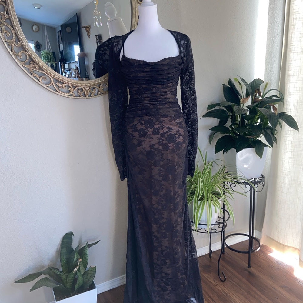 House of CB Black Lace Long Sleeve maxi Dress